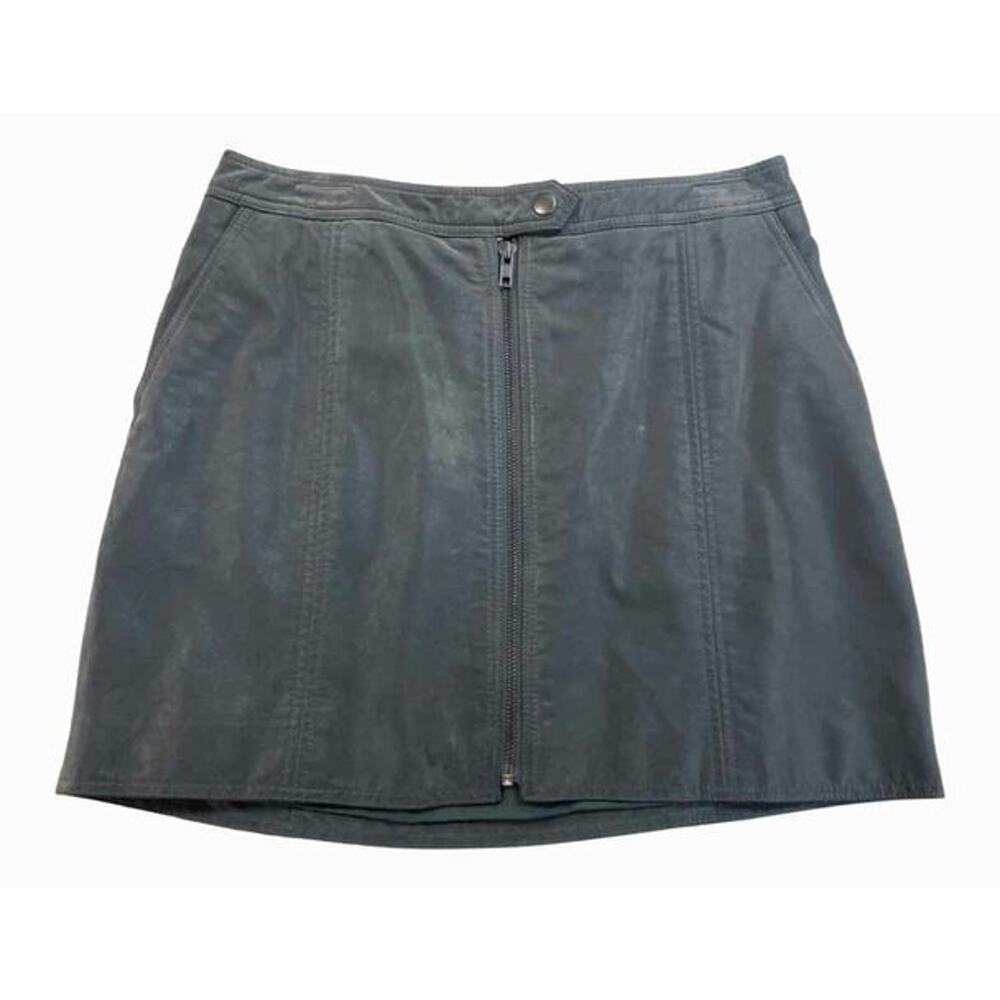 FREE PEOPLE SUEDE FEEL FRONT ZIP MOTO PEWTER SKIRT SIZE 8